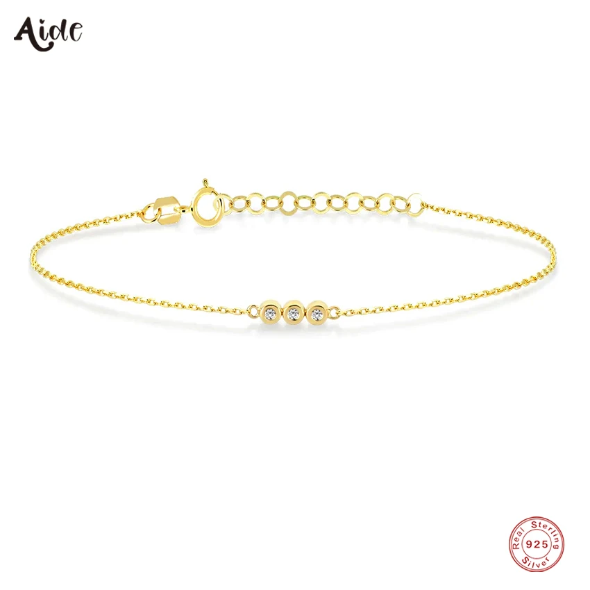 

Aide 925 Sterling Silver Three Round Zircon Beads Chain Bracelets For Women Minimalist Thin Slim Stackable Adjustable Bracelet