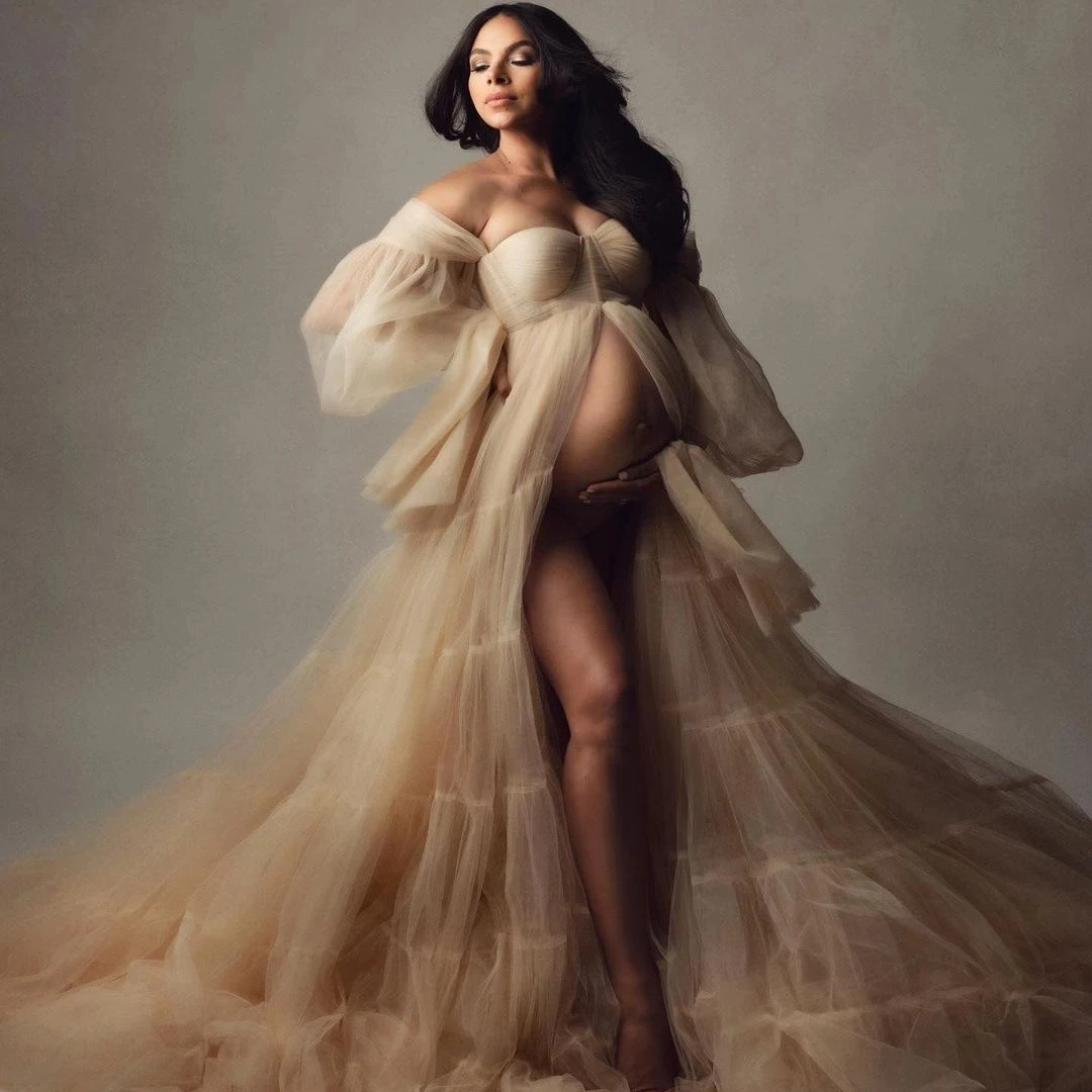 

Платья для выпускного вечера цвета шампанского, милые платья, тюлевое платье для фотосессии для беременных, свадебное вечернее платье с разрезом спереди на заказ