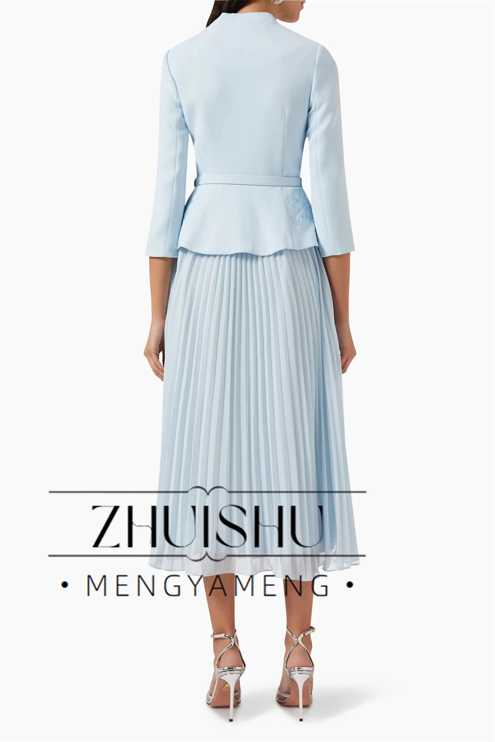 Customized Women's Party Dresses Midi 3/4 Sleeves 2 Pieces Modern Cocktail Gowns Tea Length Applique Crystal Wedding Guest Dress