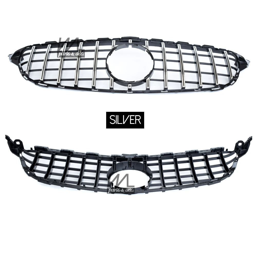 W205 GT Grill, Silver Panamericana Front Grille for 2015 - 2020 Mercedes C Class A205 Convertible C205 Coupe S205 All-Terrain