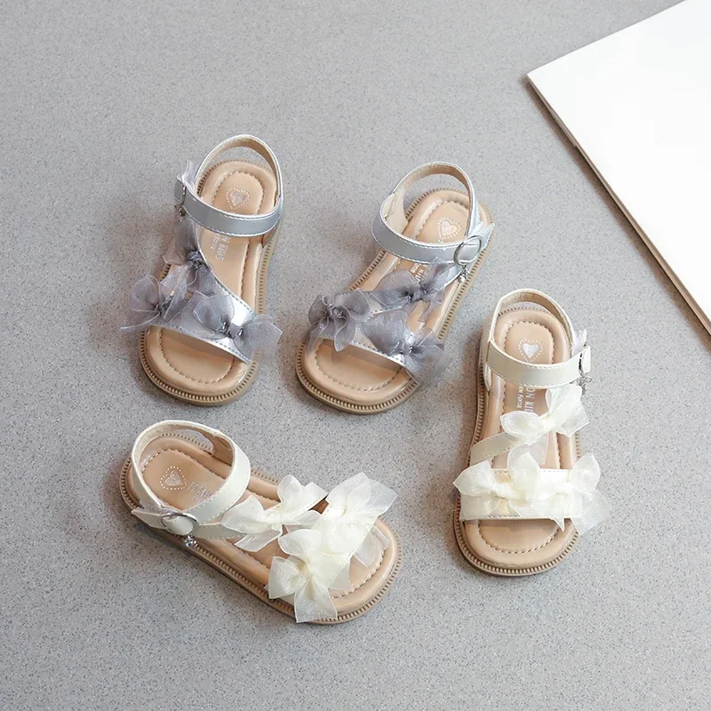 

Summer Pretty Girl Princess Sandals 2025 New Elegant Bowknot Kids Casual Sandals Sweet Lace Children's Wedding Party Flat Shoes