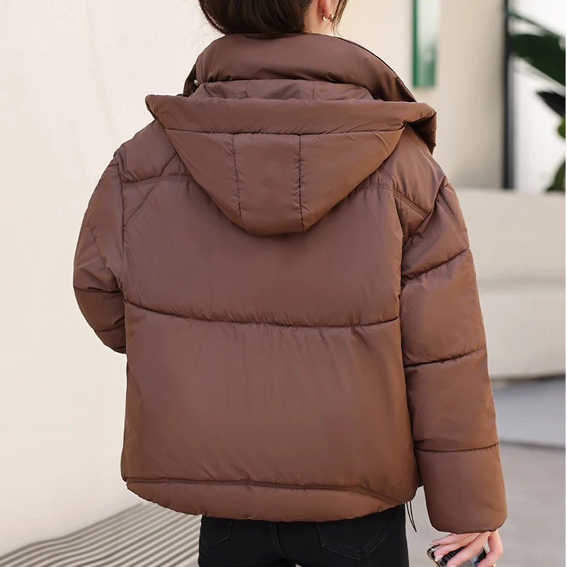 Womens Warm Down Cotton Jacket Thick Puffer Clothes Short Coat Casual Loose Fashion New Winter Y2K Overcoat Windproof Parkas Top