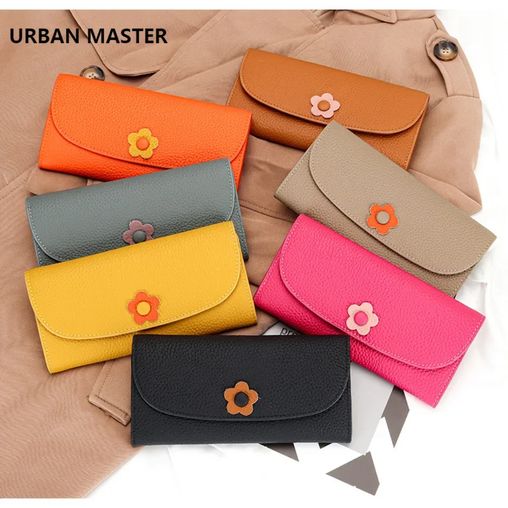 

URBAN MASTER Long Wallet for Women Genuine Cow Leather Large Capacity Clutch Ladies Elegant Fashion Phone Bag Dompet Pria