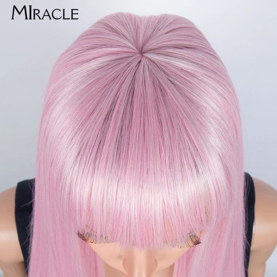 MIRACLE parrucca sintetica da 32 pollici con frangia parrucca lunga diritta per le donne parrucche Cosplay capelli lisci parrucca rosa bionda Ombre gialla