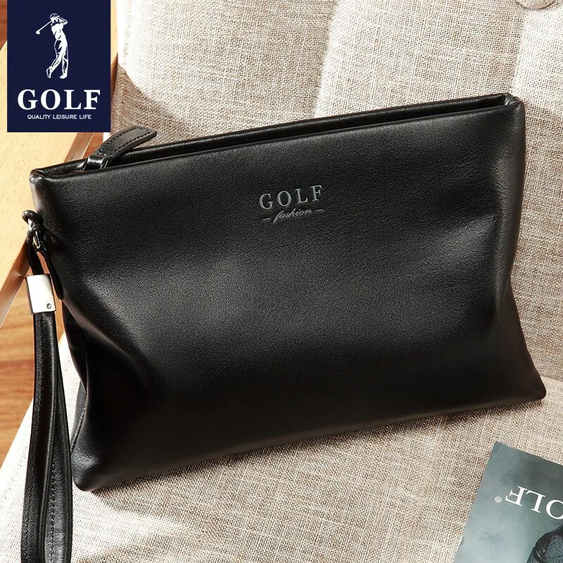 Golf Leather Briefcase Men's Handbag Soft Tanned Cowhide Business Envelope Bag Large Capacity Square Shape Pure Color