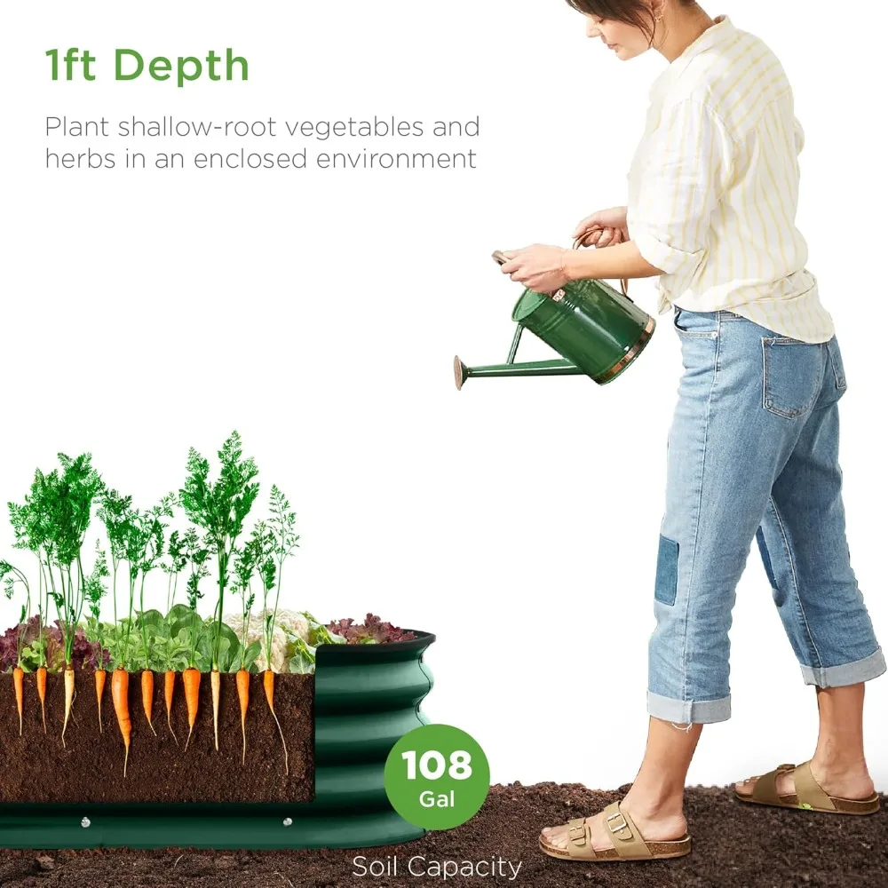 

Outdoor Metal Raised Garden Bed, Oval Deep Root Planter Box for Vegetables, Flowers, Herbs, and Succulents w/ 108 Gallon