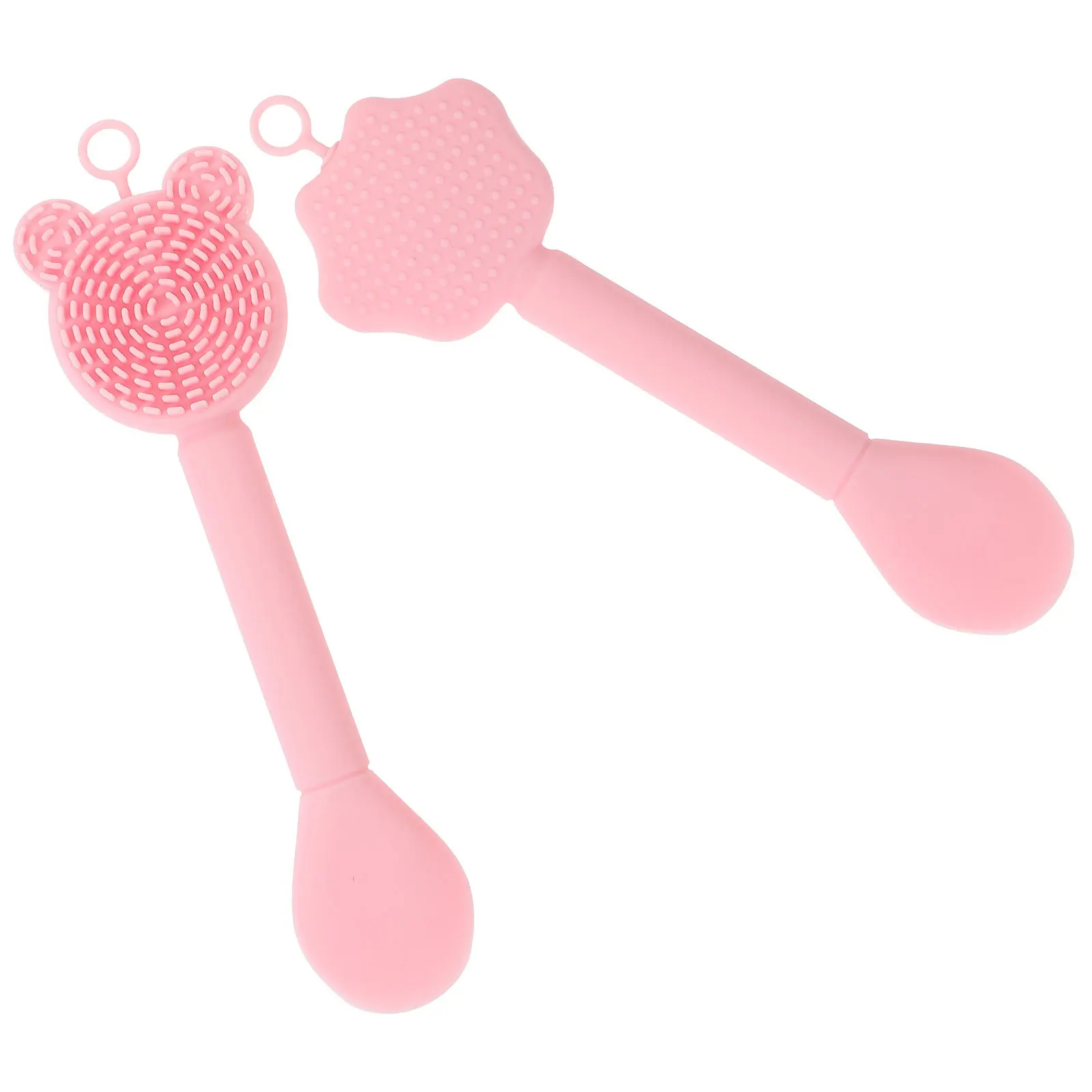 แปรงซิลิโคนพกพาสำหรับทาหน้า 2 ชิ้น ดีไซน์สองด้าน สำหรับทำความสะอาดผิวหน้าและขัดผิว แปรงทาหน้าเนื้อนุ่ม