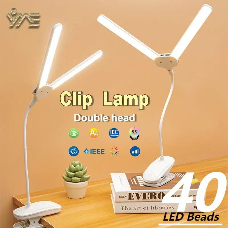 

40LED Highlight Double Head Desk Lamp Clip Lamp Magnetic Wall Lamp Study Reading Night Light Eye Protection Table Lamp LED Light