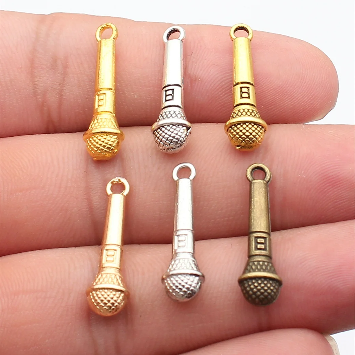 WYSIWYG 10pcs 25x7mm Microphone Charms Pendant Music Lovers Jewelry Supplies Handmade For DIY Making Earrings Bracelet