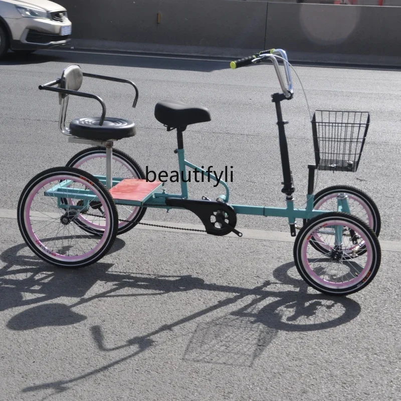 Four-Wheel Elderly Scooter Bicycle Disc Brake Variable Speed Foldable Contraction Band Rear Seat Rotatable Adjustable