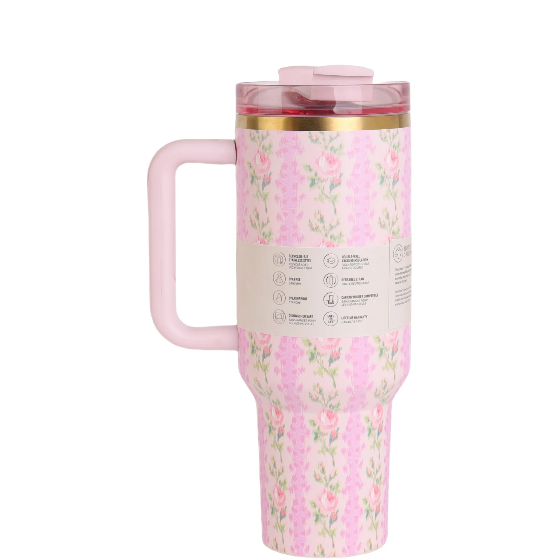 

New stainless steel vacuum travel mug with handle, lid and straw, large capacity water bottle, 40 ounces