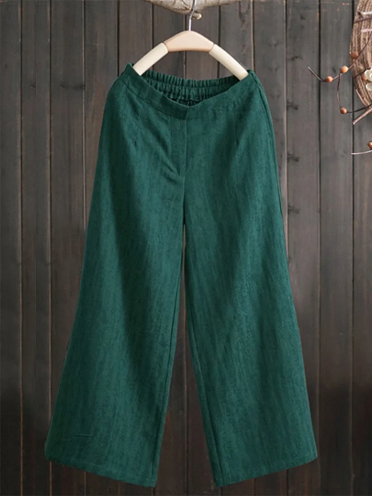 Pantalones de pierna ancha de lino de algodón para mujer, sueltos, talla grande, cintura elástica, color retro, bordado, drapeado, lino informal, nueve puntos...