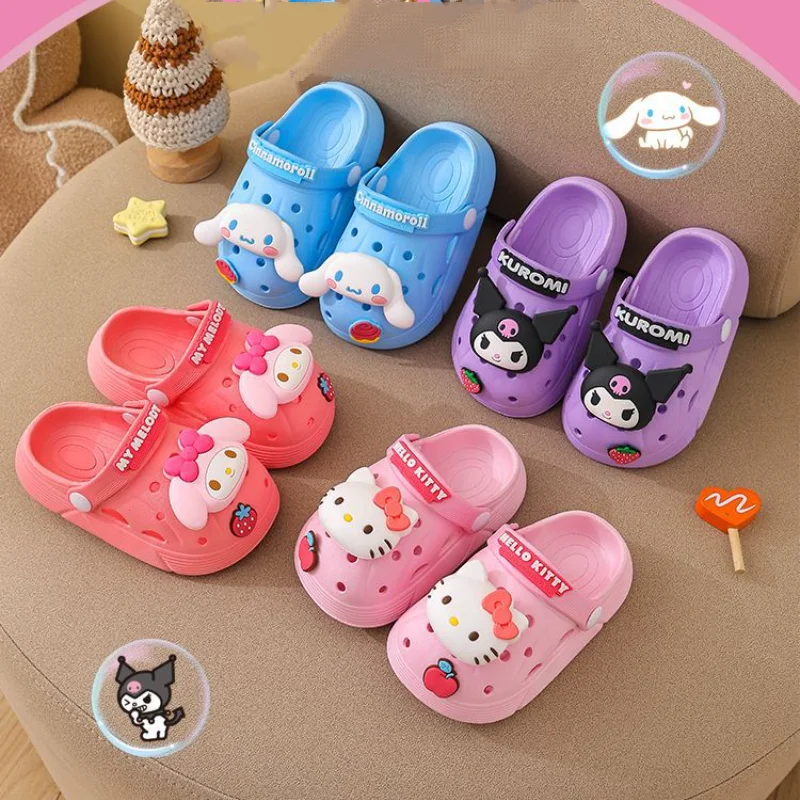 

Sanrio/Детская садовая обувь Kawaii, летние сандалии, пляжная обувь, тапочки, домашняя обувь, повседневная обувь, модная новая комфортная обувь с героями мультфильмов аниме
