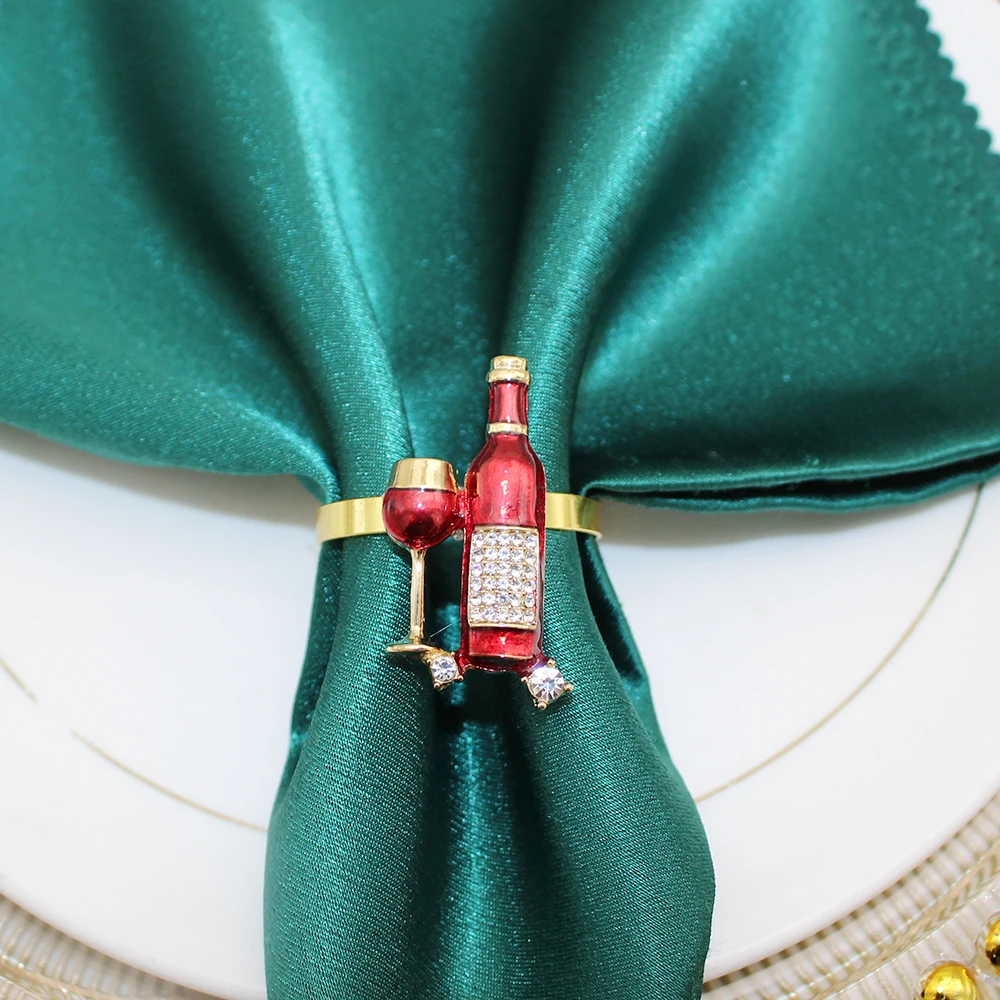 20Pcs Red Wine Bottle Napkin Rings Wedding Napkin Holder for Party Decoration Thanksgiving Christmas Dinner Table Decor HB103