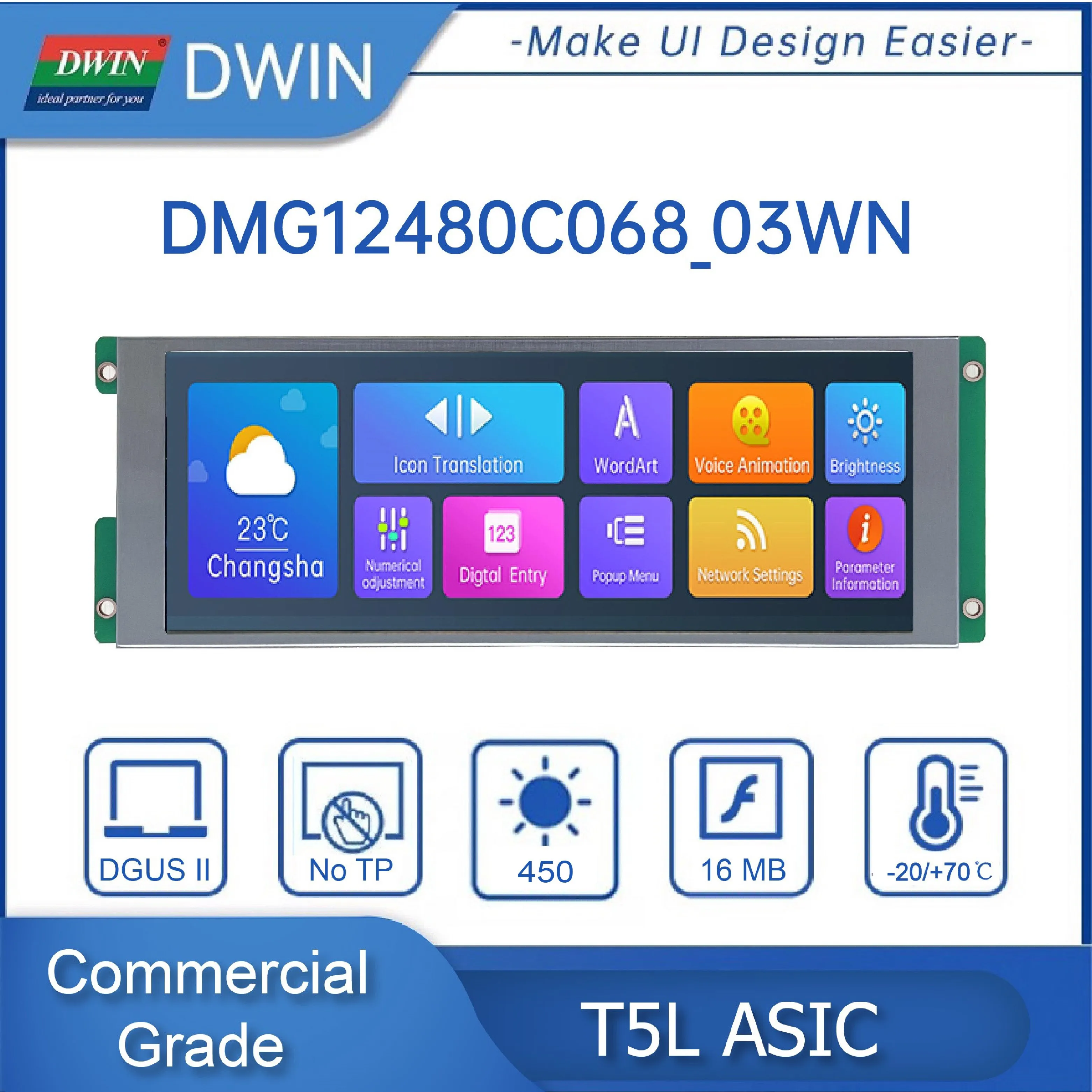 DWIN layar sentuh 6.8 inci, layar sentuh cerdas UART modul LCD TFT IPS gaya Bar