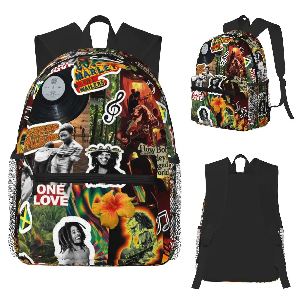 Bob Marley Reggae Student Backpack School Bag Hiking Travel Daypack for Men Women Fashion Bookbag Shoulder Bags