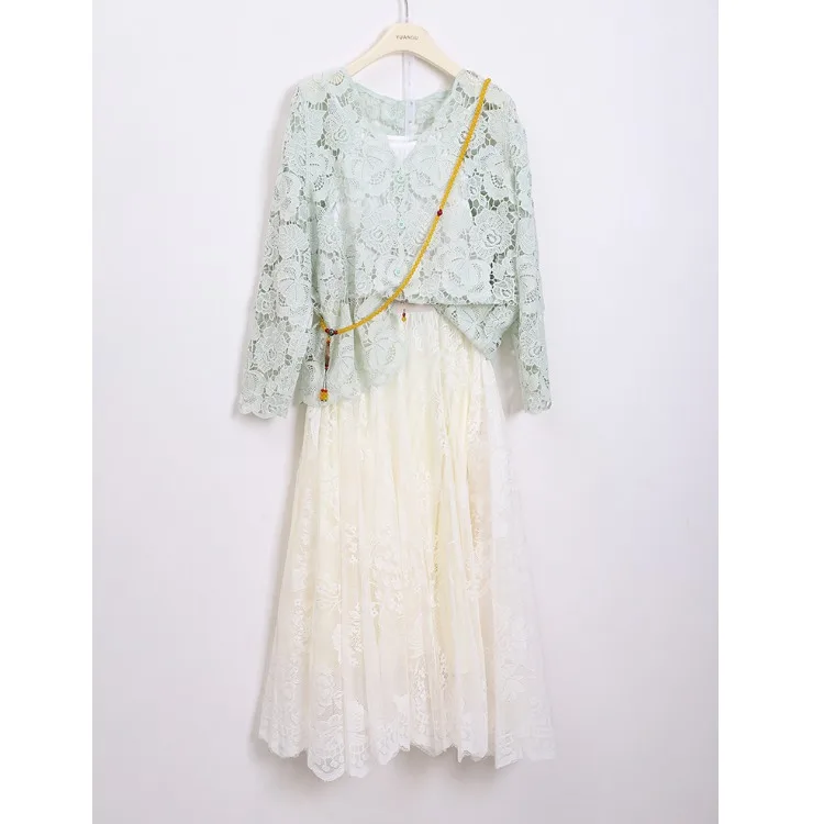 Gonna a vita alta in pizzo romantico Ele Gonna a trapezio con bottoni in puro colore primavera estate da donna con interno