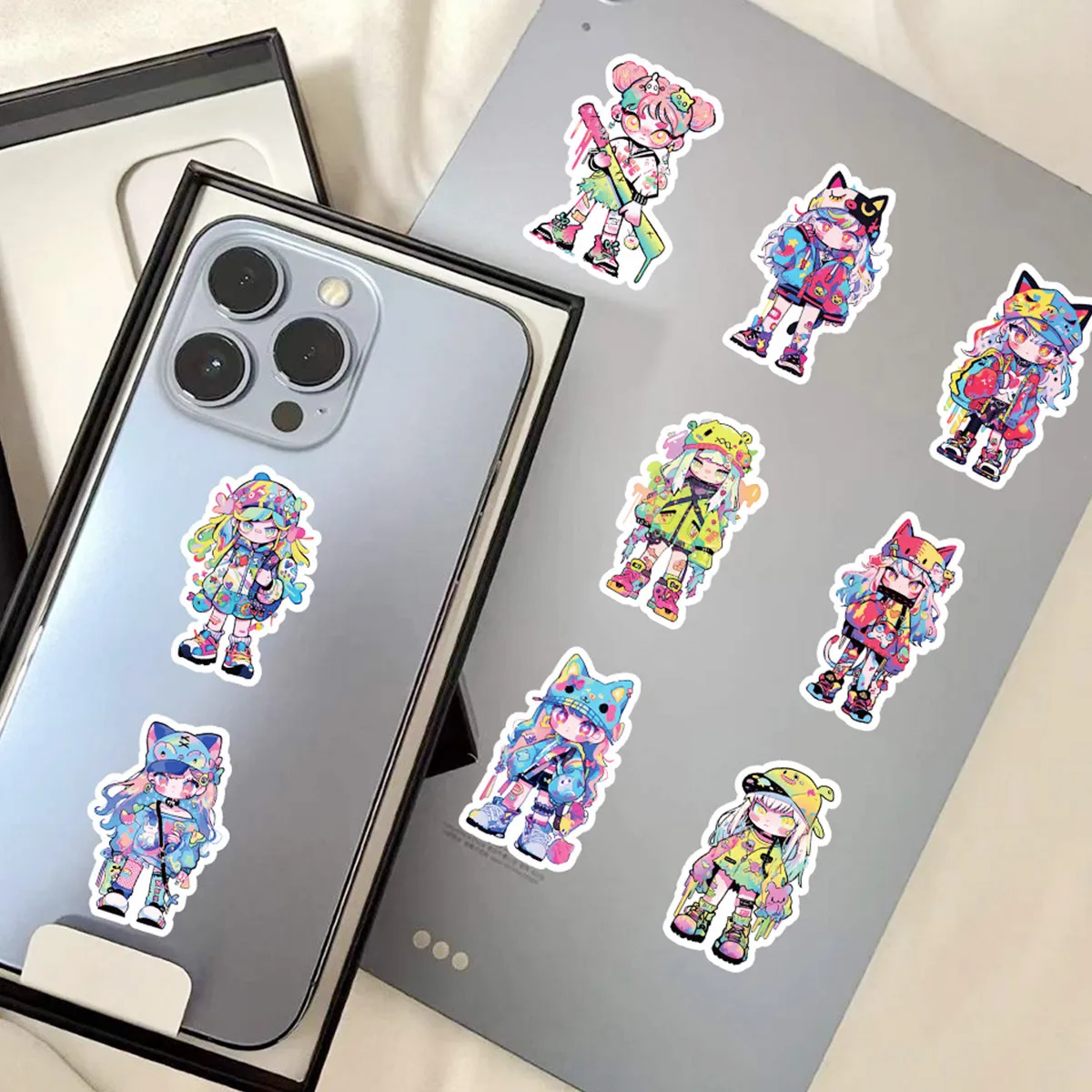 60Pcs Colorful Cute Anime Girl Stickers —— Trendy Cartoon Character Decals Suitable for Notebooks/Diaries