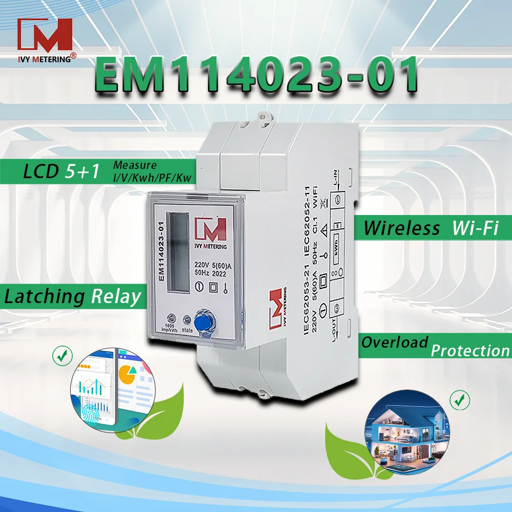 

EM114023-01 energy meter wifi single phase smart WiFi enabled meter din rail smart meter