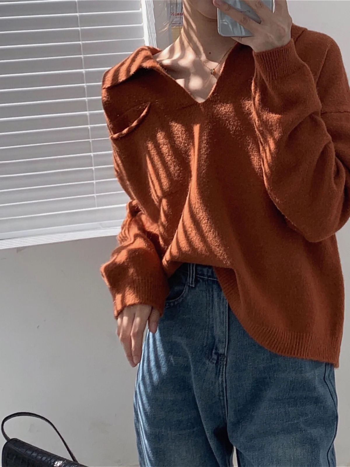 

Свободный вязаный свитер Thiened V-Ne ket Design Lazy Collar Pure Color Oversized Version Commute Sle Long Sve Top