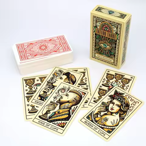 1pc Tattoo Tarot Deck, 78-Card Paper Material Divination Set, Ideal for Beginners And Collectors, Unique Illustrative Design