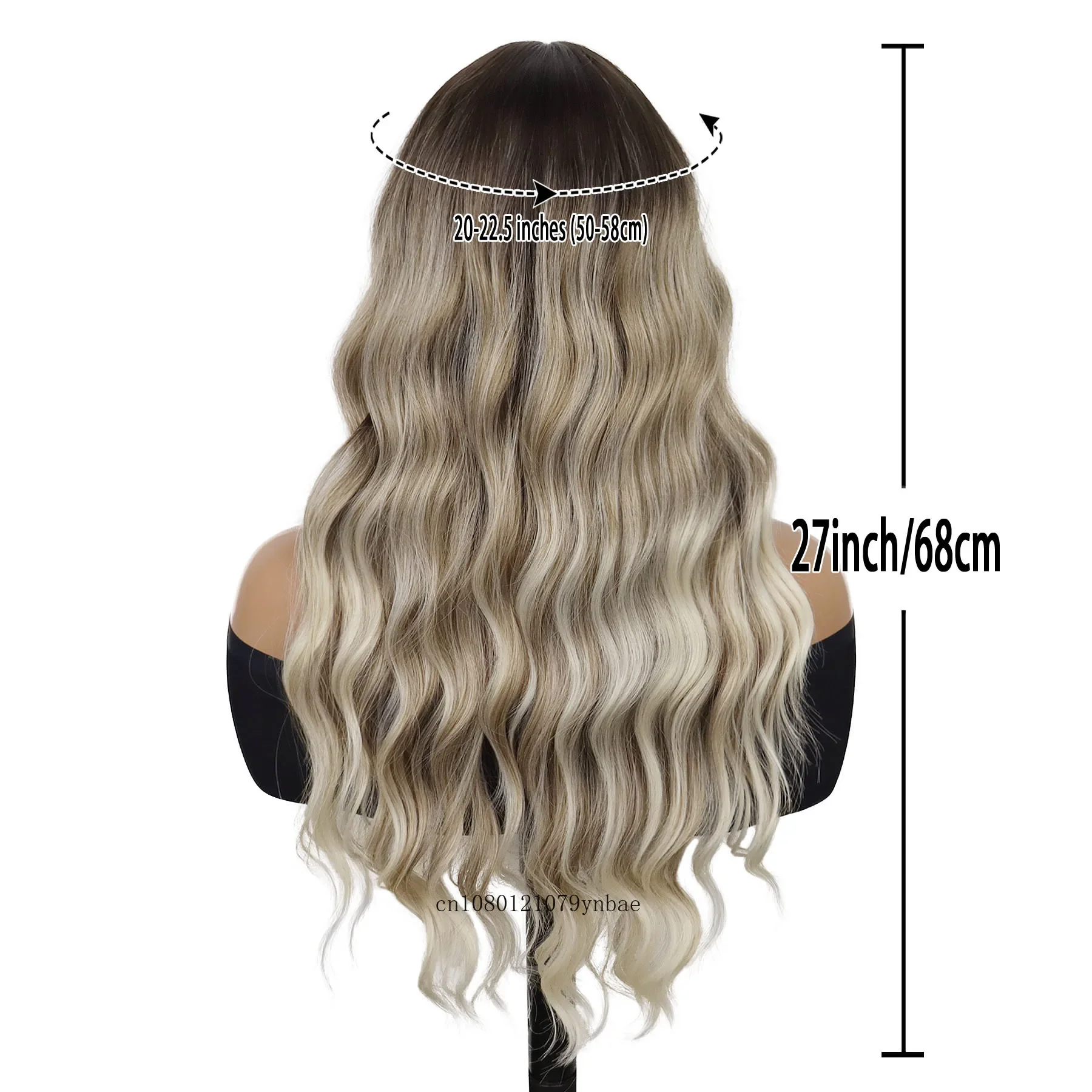 Ombre Blonde Synthetic Wig with Bangs for Women Lady Long Wavy Wigs Daily Party Cosplay Costume Heat Resistant Drag Queen Wig