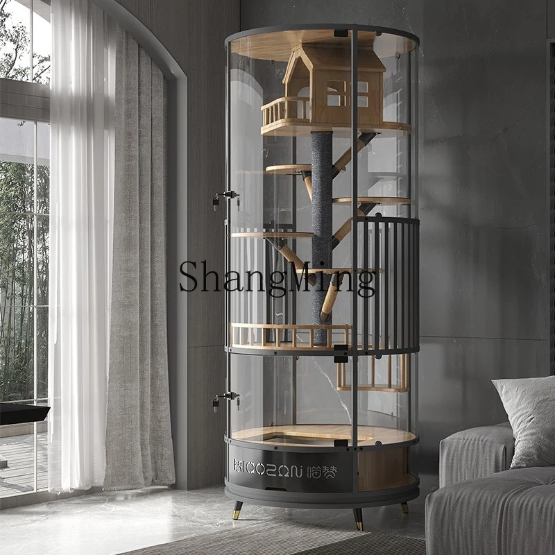 

CL with toilet cage household oversized room panoramic glass cat villa solid wood luxury cat nest