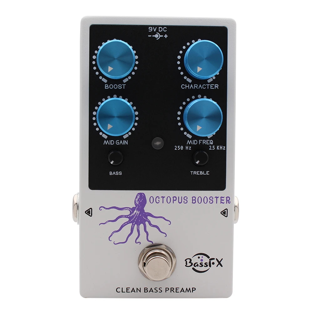 Fanmuzk Octopus Booster Bass Preamp Pedal 3-Band EQ for Electric Bass Harmonic Rich Clean Tone
