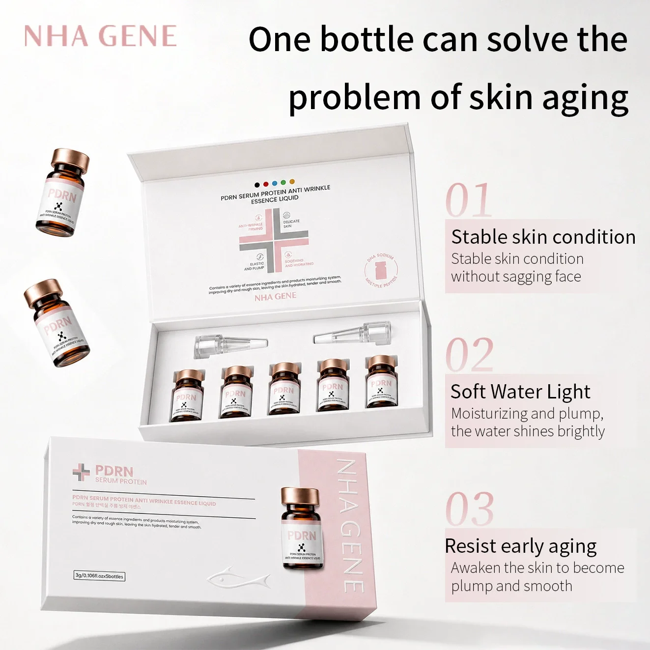 Facial Salmon PDRN Protein Ampoule Skin Booster Serum Anti-Wrinkle Firming Repair Sensitive Skin Barrier Deep Hydrating Skincare