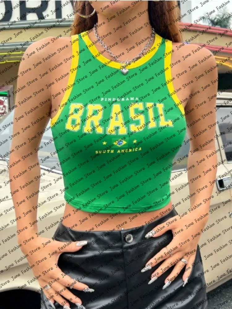 

Brazil Three Star Graphics Spicy Girl Vest Fashion Women Sleeveless Top Summer Spicy Girl Crop Top Comfort High Quality Y2K Top