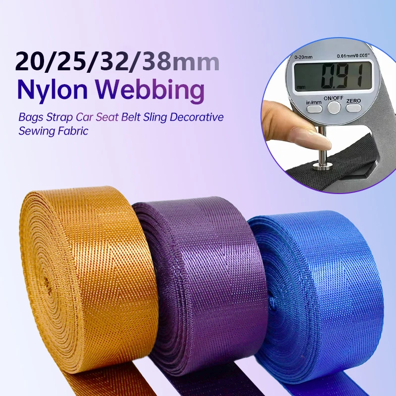 

10M Meetee Nylon Webbing By Meters 20/25/32/38mm Backpack Ribbon Strap Dog Collar Tape Safety Belt Sling DIY Sewing Accessories