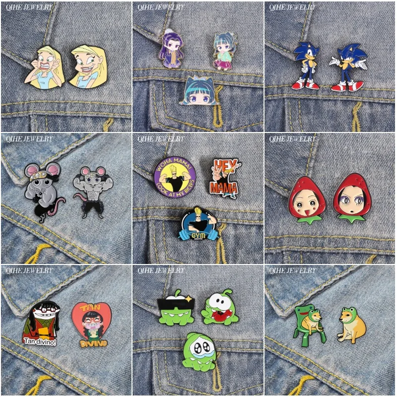 2-5 piezas/set de broches de esmalte de anime de personajes de juegos de acción y aventura: Erizo, Novela, Maomao, Comedia, Chica con Braces, Perro Rata Musculoso. Joyería.