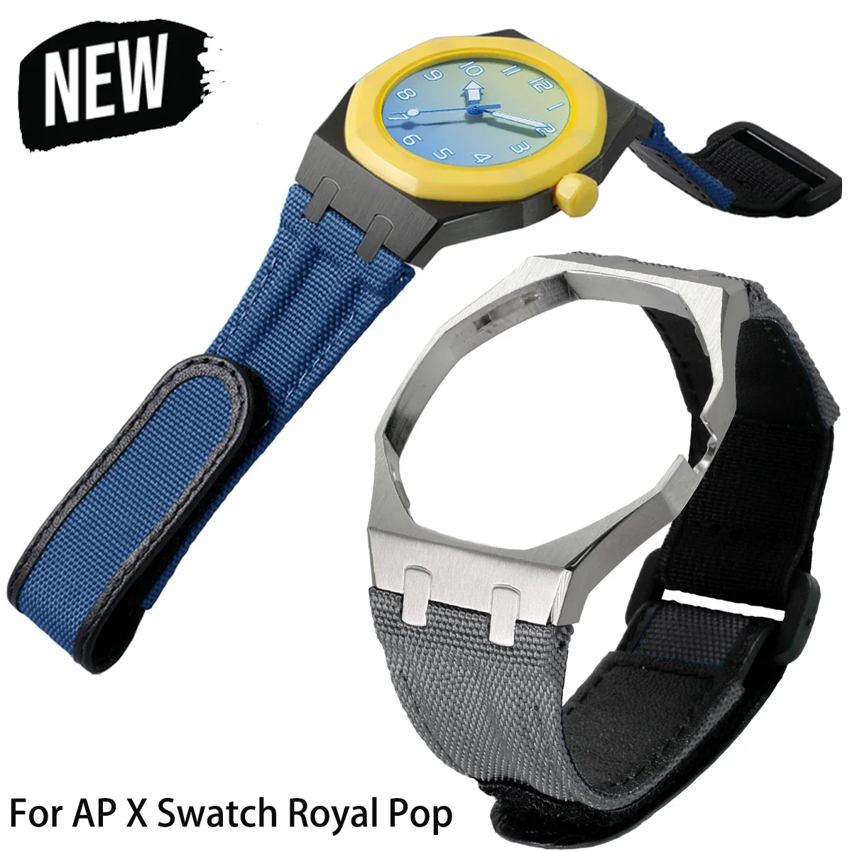 Nylon Strap Stainless Steel Case For Swatch Royal Pop Case Luxury Modification Kit 3 'O Clock/12 'O Clock Accessory