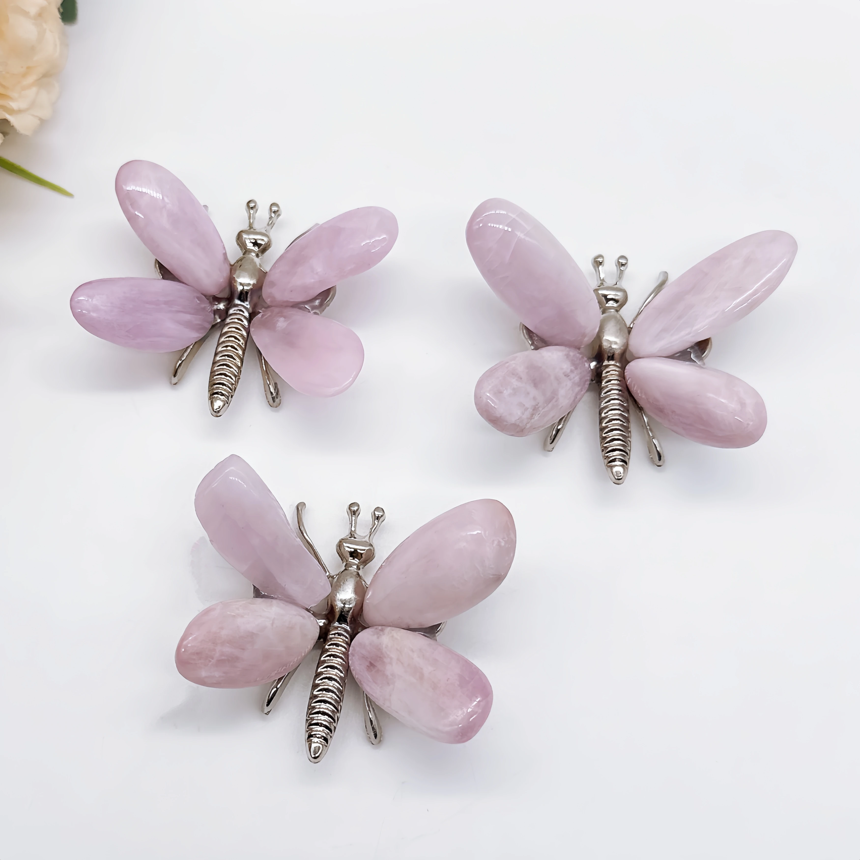 

1PC Natural Kunzite Butterfly Crystal Purple Quartz Stone spar crafts Dragonfly Reiki Healing Home Decor Children Gift