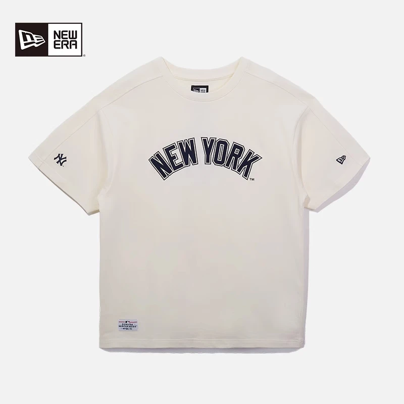 

New Era Ss25 Comfortable Functional Series Mlb Super Loose Casual Letter Printed Round Neck Short-Sleeved T-Shirt for Men and Women Ivory White