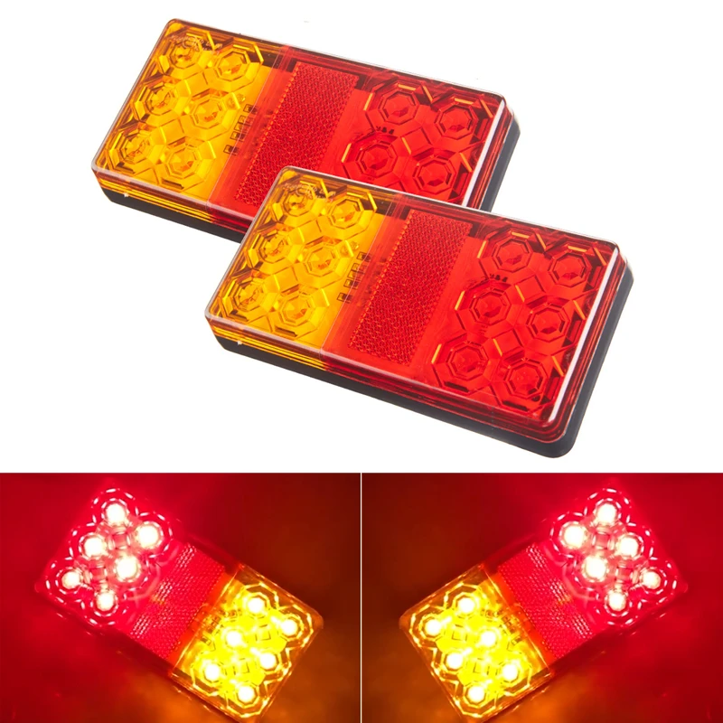 2Pcs 12V 24V LED Tail Lights For Truck Trailer Brake Turn Signal Lamps Running Lights For Cars RV ATV Lorry Rear Light Red Amber