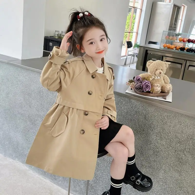 4-14Years Toddler Kids Dress Jackets for Girls Khaki Pink Trench Coat Teenager Children Fall Outwear Clothing Kids Windbreaker 8