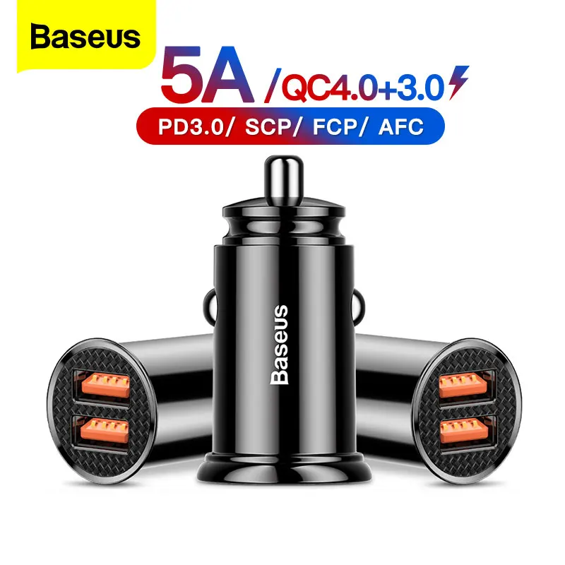 Baseus USB Car Charger Quick Charge 4.0 QC4.0 QC3.0 QC SCP 5A PD Type C 30W Fast Car USB Charger For iPhone Xiaomi Mobile Phone