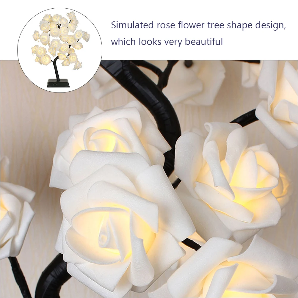 

1Pcs Tree Shape Rose Flower LED Desk Lamp Decorative Indoor Bedside Lamp Night Light Waterproof Stylish Bedroom Light