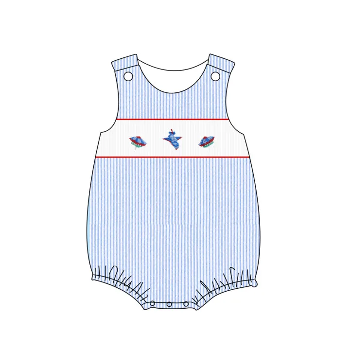 Hand Smock Baby One Piece Cotton Short Sleeved T-shirt Set Airship Pattern Boy Top Clothes And Lattice Shorts Suit Girl Romper