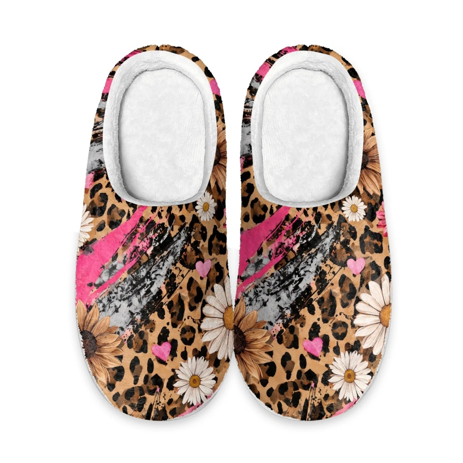 PENSTROLL Leopard Floral Print Soft Cushion Casual House Shoes Plus Size Women Slippers Wide Fit Extra Warm Thermal Slippers