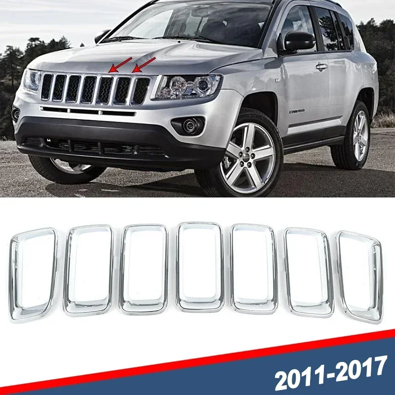 

7PCS Chrome Grille Trim Molding Insert fit for Jeep Compass 2011-2017 68109865AA