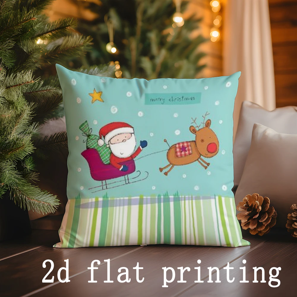 Home Decor Santa and Reindeer Christmas Pillow Suitable For Sofa Bedroom Car Pillow Cover Cushion Rectangular Back Cushion