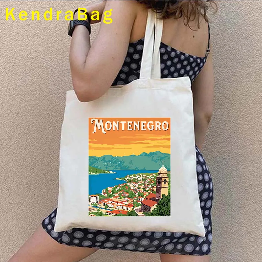 Love Arms of Montenegro Country Map Flag Podgorica Watercolor Shopper Canvas Harajuku Totes Bag Cotton Grocery Shopping Handbags