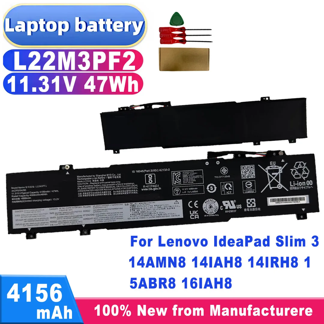 L22M3PF2 L22X3PF2 11.31V 47Wh 4156mAh Laptop Battery for Lenovo IdeaPad Slim 3 14AMN8 14IAH8 14IRH8 15ABR8 16IAH8
