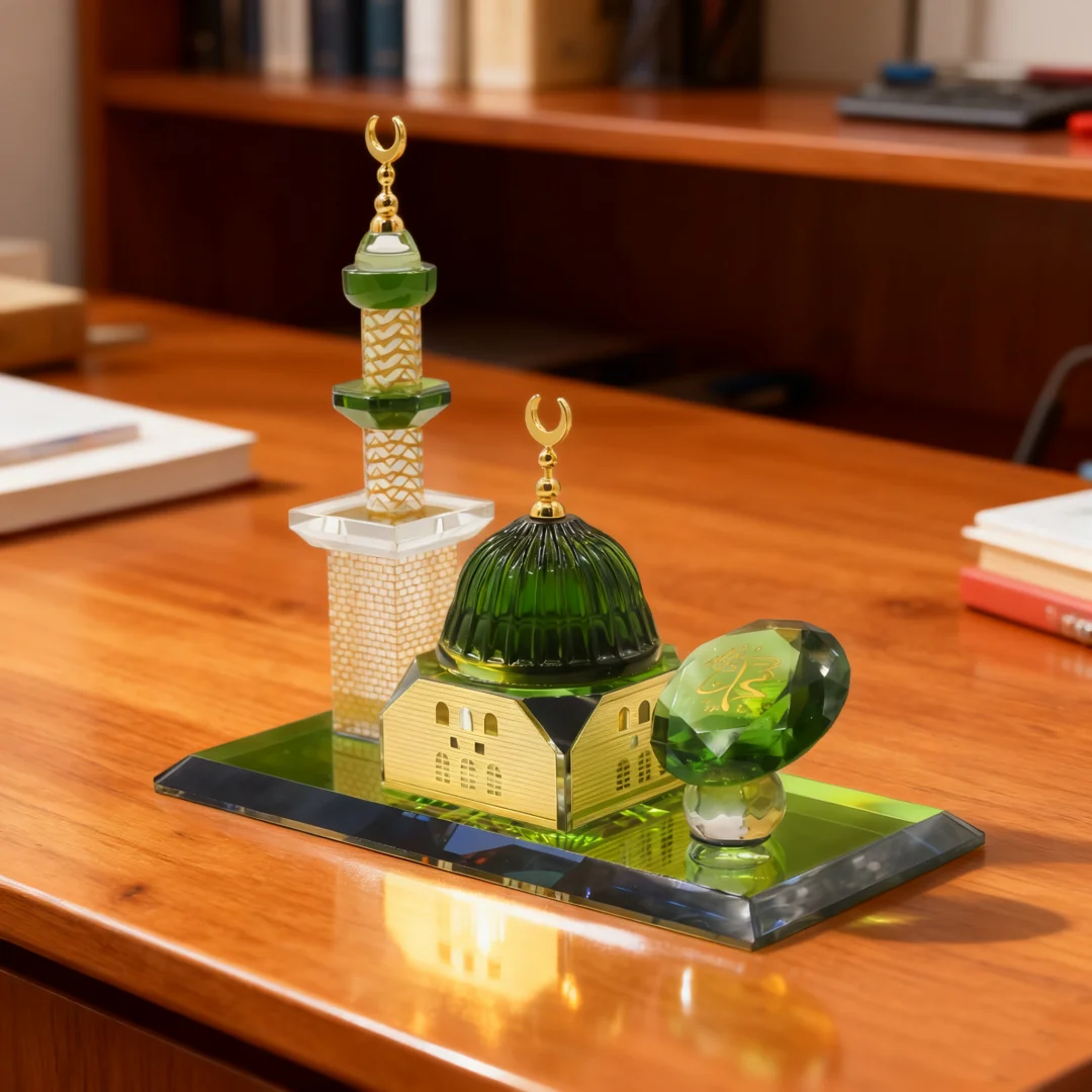 Middle Eastern Three Piece Tower Clock Decor Mosque Architecture Statue Tabletop Household Craft