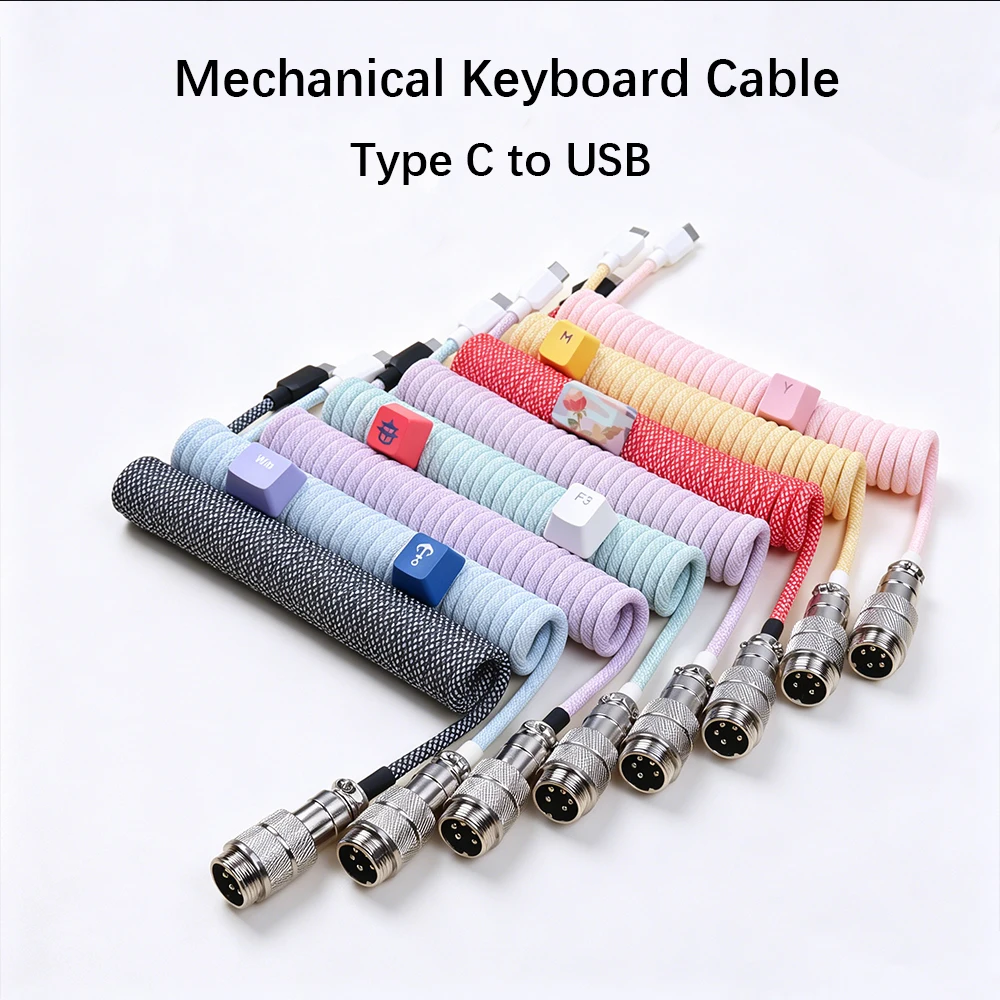 Mechanical Keyboard Coiled Cable USB Type C Port Wire PC Computer Aviation Connector Detachable Metal Aviator Double Sleeved Wir