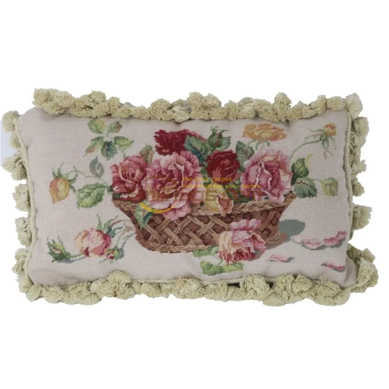 camel needlepoint floral pillow Ethnic woven high density Victorian style embroidered cushions