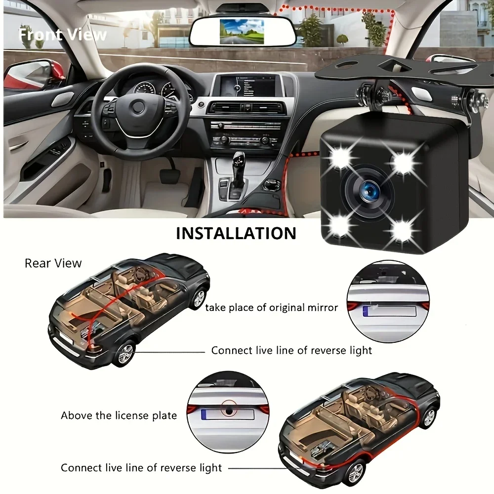 HD Rear View Backup Camera with 4LED Night Vision, Easy Surface Mount, Wide Angle,Full Color Reverse Assistance for All Vehicles
