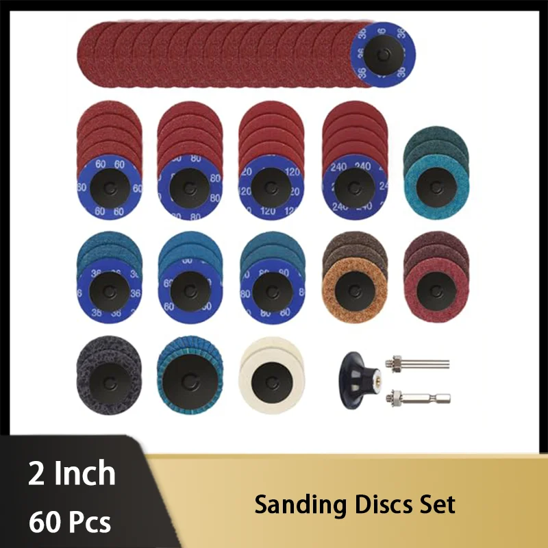 60Pcs Sanding Discs Set 2 inch Quick Change Disc with 1/4 inch Holder Surface Conditioning Disc for Die Grinder Surface Strip